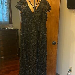 Carmen Marc Valvo Black Floral Lace Maxi Dress